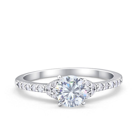 Art Deco Wedding Bridal Ring Round Simulated Cubic Zirconia