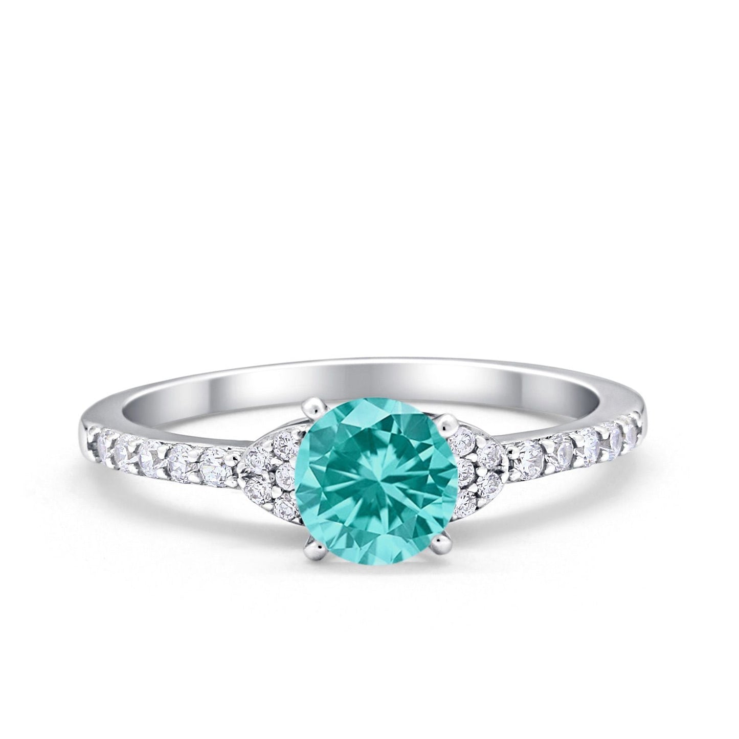 Art Deco Wedding Bridal Ring Round Simulated Paraiba Tourmaline CZ