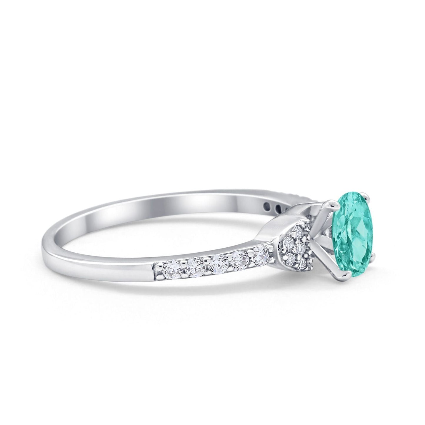 Art Deco Wedding Bridal Ring Round Simulated Paraiba Tourmaline CZ