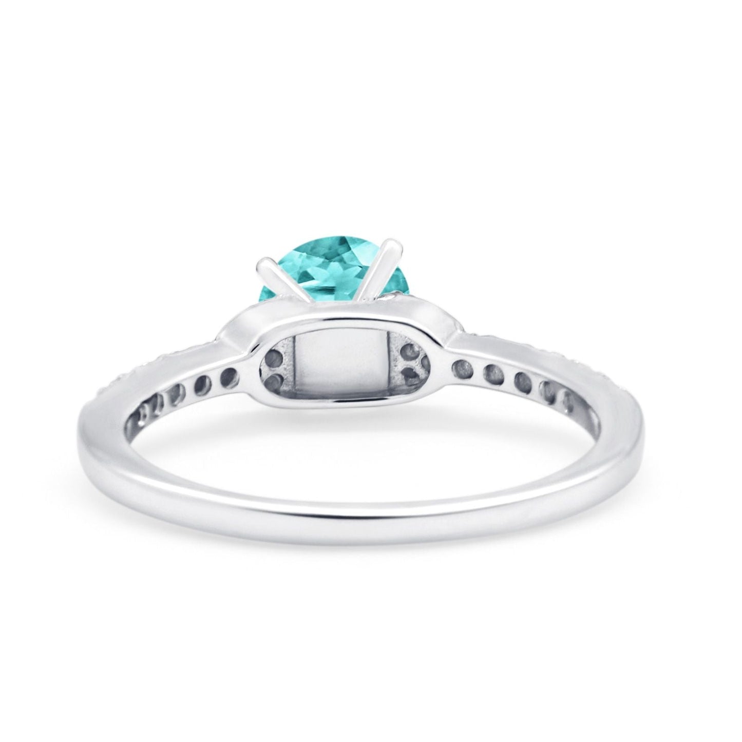 Art Deco Wedding Bridal Ring Round Simulated Paraiba Tourmaline CZ