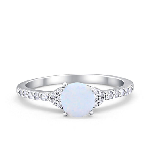 Art Deco Wedding Bridal Ring Round Lab Created White Opal