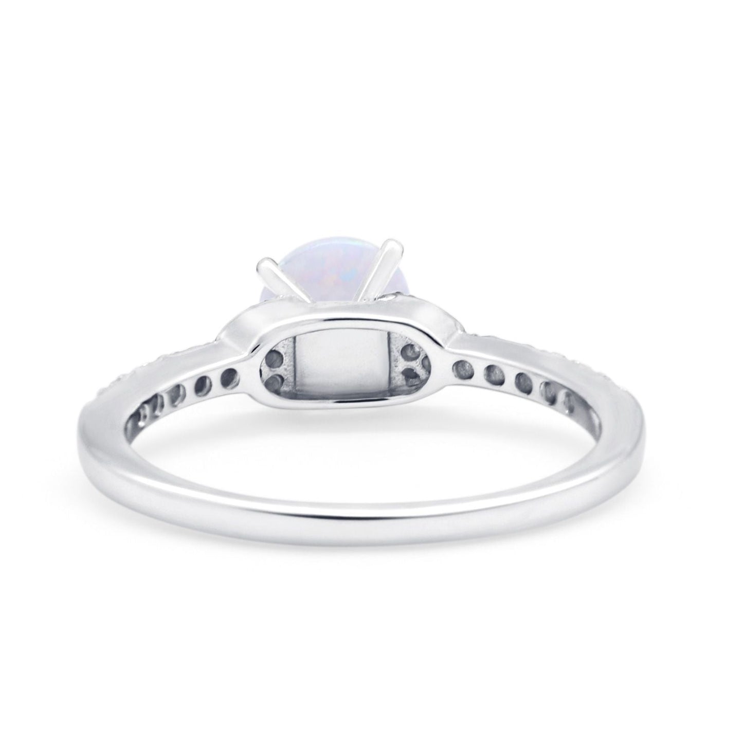 Art Deco Wedding Bridal Ring Round Lab Created White Opal