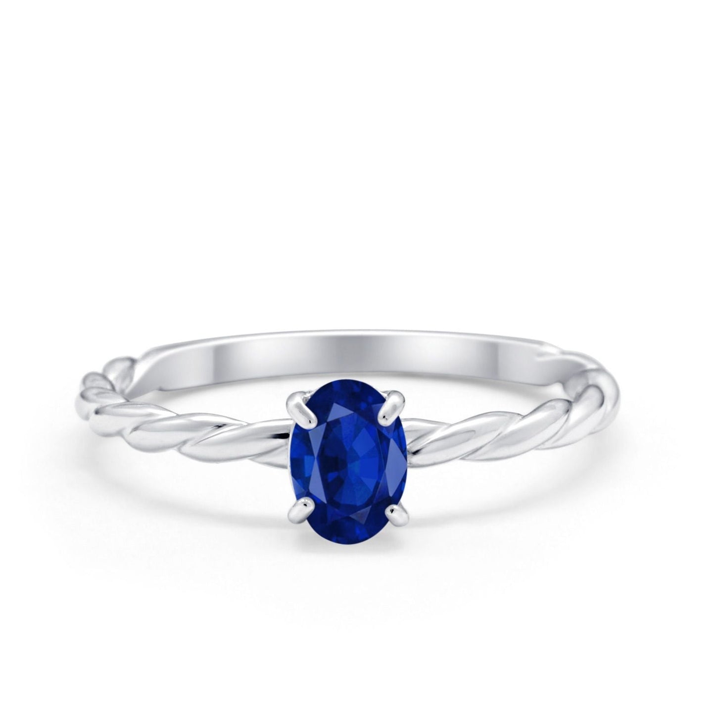 Oval Solitaire Simulated Blue Sapphire CZ Wedding Ring