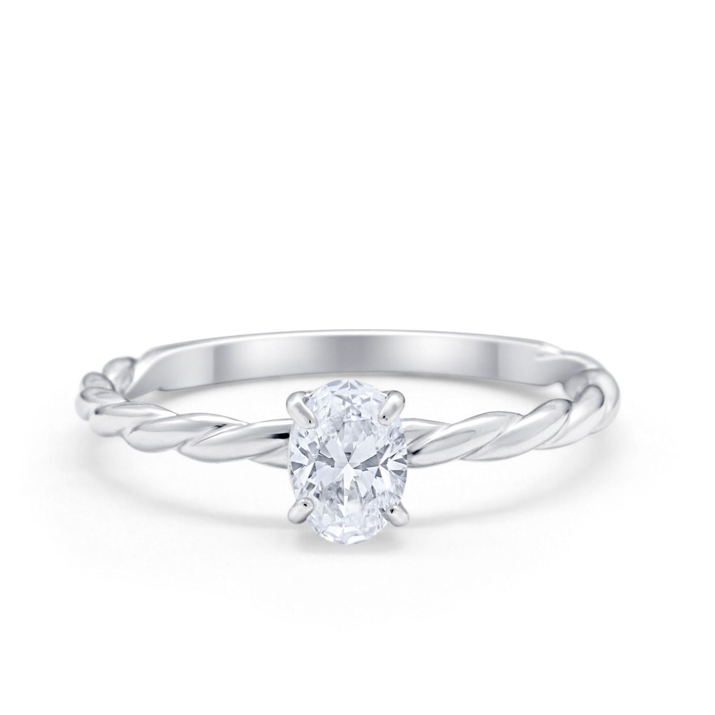 Oval Solitaire Twisted Simulated CZ Wedding Ring