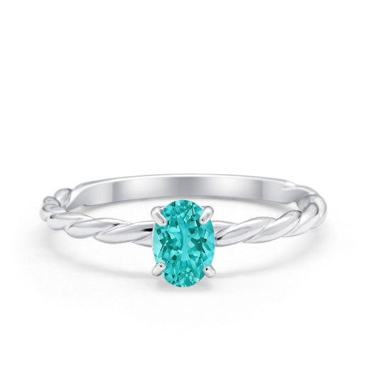 Oval Twisted Simulated Paraiba Tourmaline CZ Wedding Ring