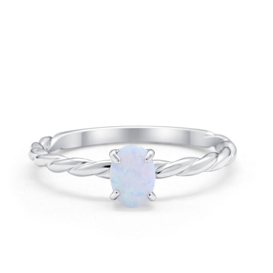 Oval Solitaire Twisted Lab Created White Opal Wedding Ring