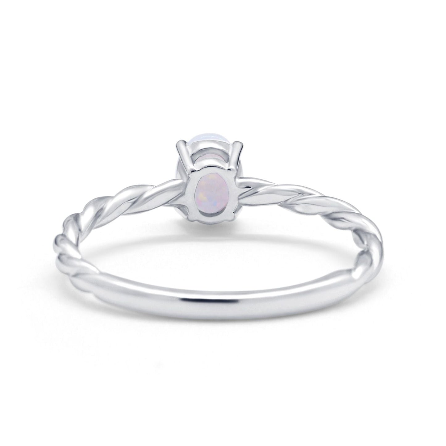 Oval Solitaire Twisted Lab Created White Opal Wedding Ring