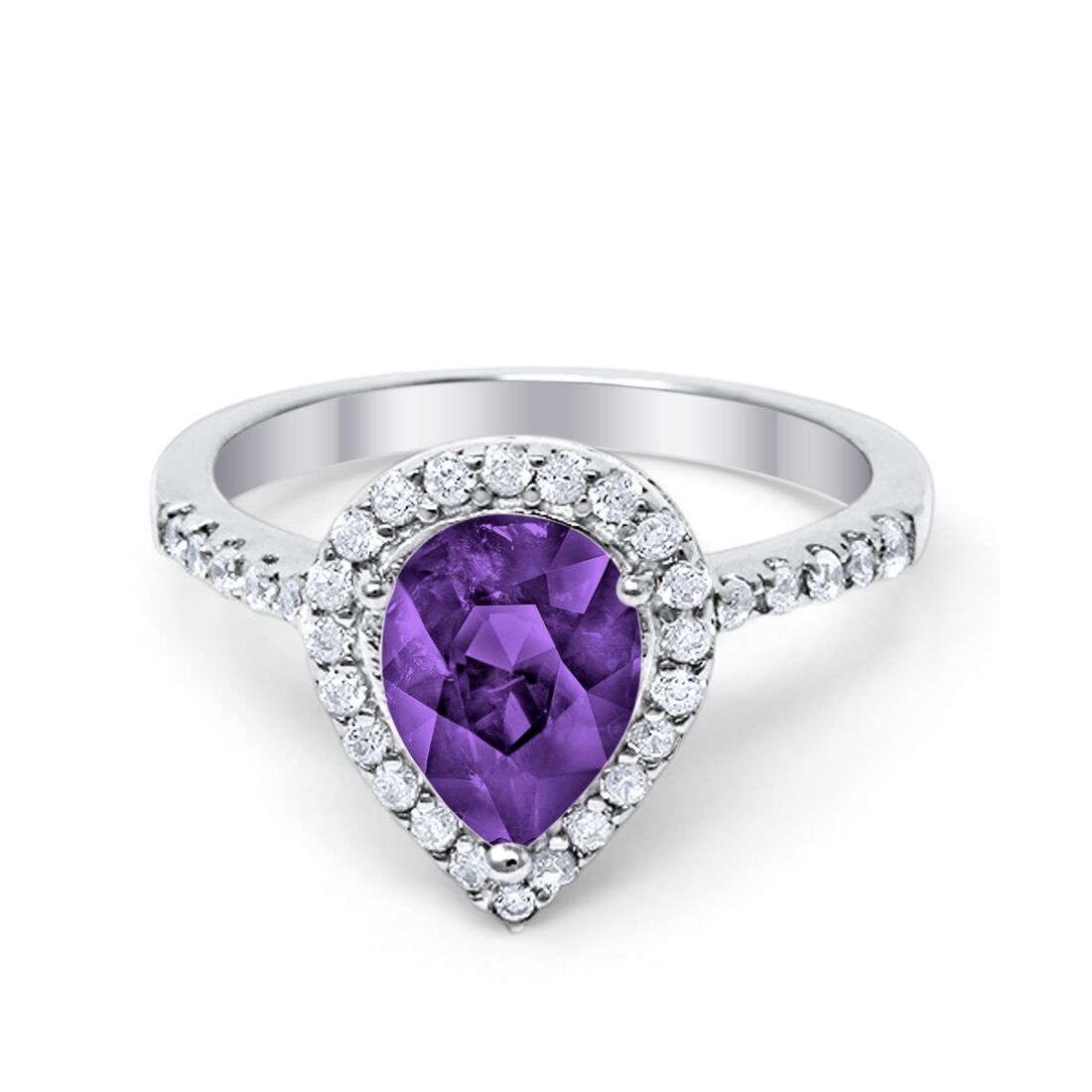 Halo Teardrop Bridal Filigree Ring Simulated Amethyst CZ