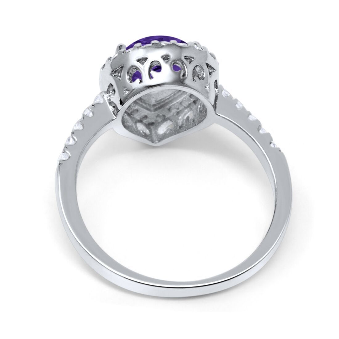 Halo Teardrop Bridal Filigree Ring Simulated Amethyst CZ