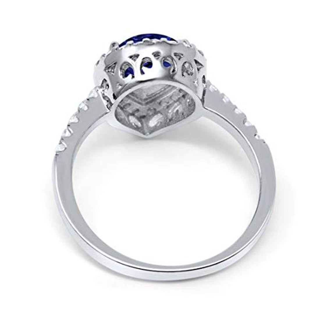 Halo Teardrop Bridal Filigree Ring Simulated Blue Sapphire CZ