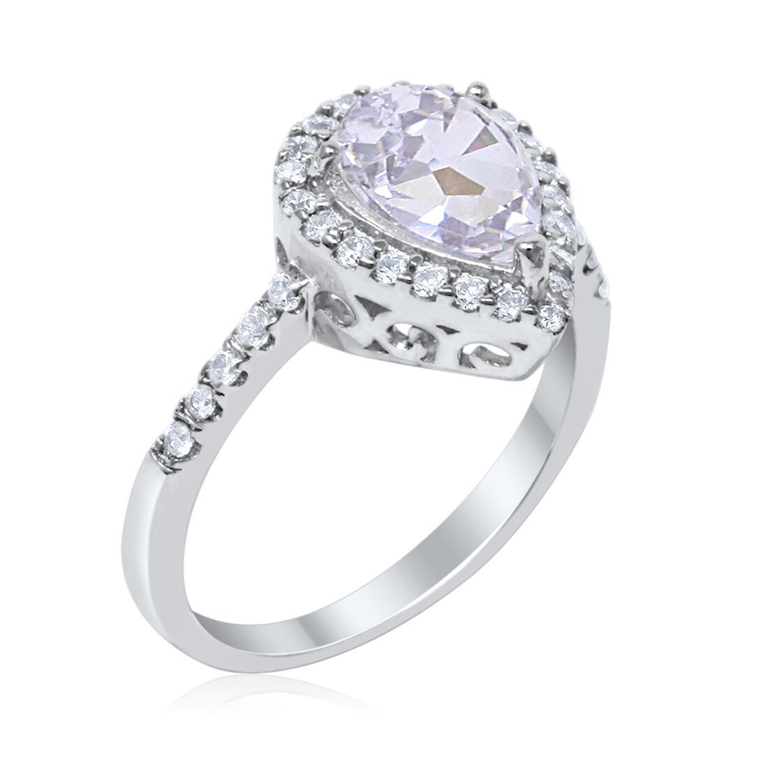 Halo Teardrop Bridal Filigree Simulated Cubic Zirconia Ring