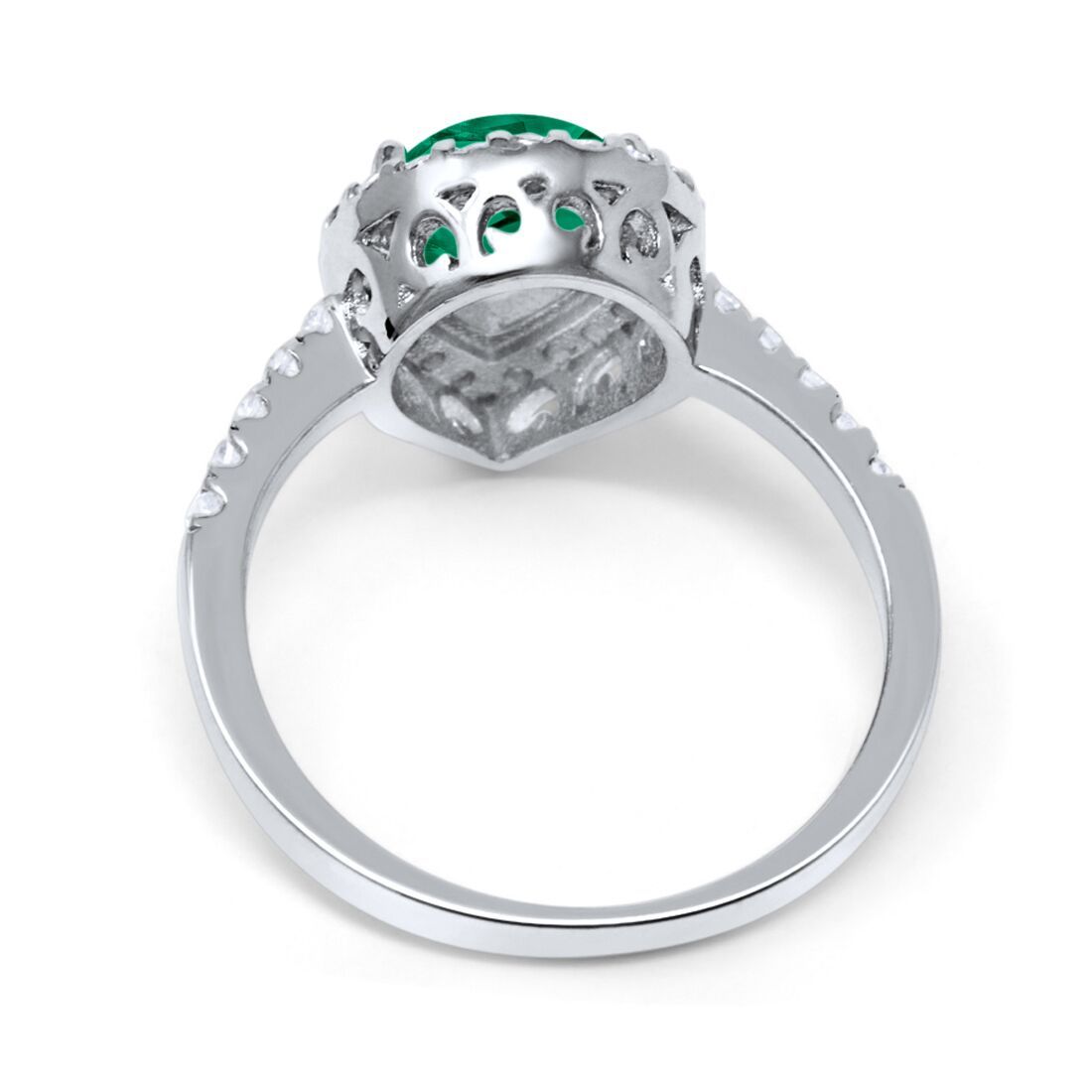 Halo Teardrop Bridal Filigree Ring Simulated Green Emerald CZ