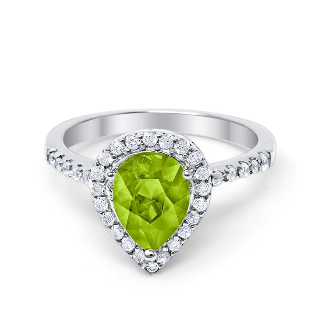 Halo Teardrop Bridal Filigree Ring Simulated Peridot CZ