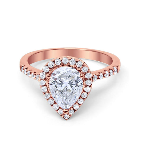 Halo Teardrop Bridal Filigree Rose Tone, Simulated CZ Ring