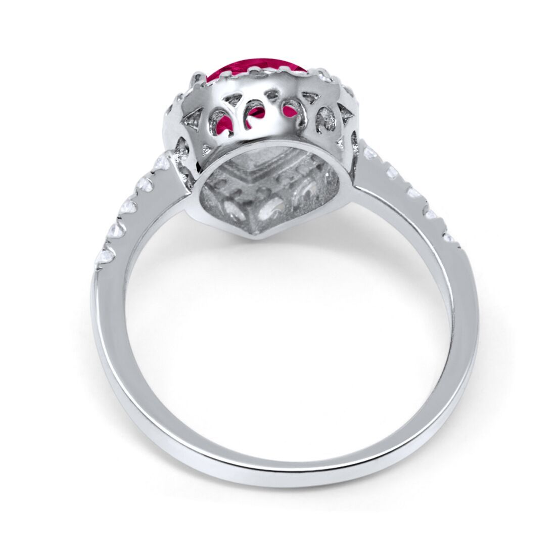 Halo Teardrop Bridal Filigree Ring Simulated Ruby CZ