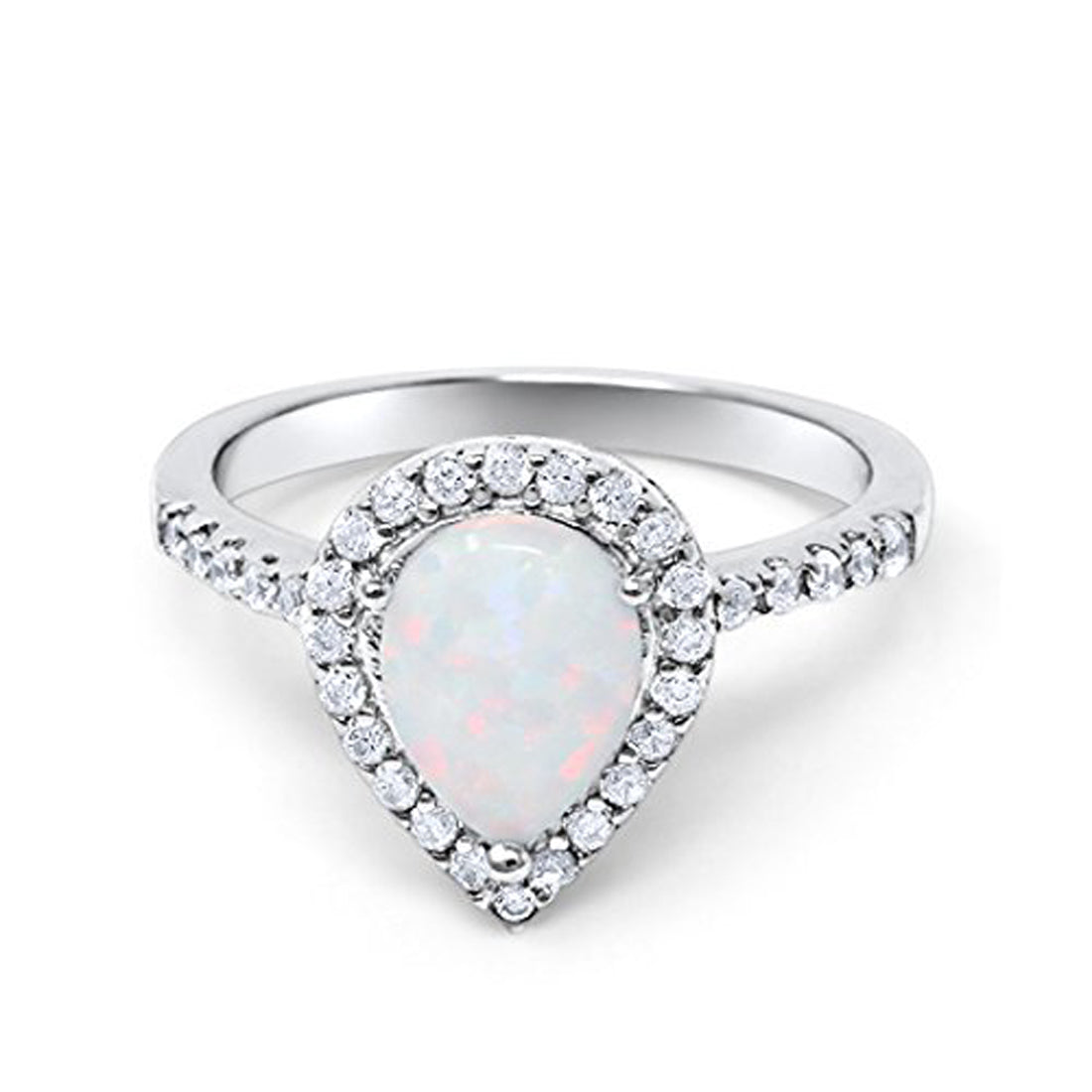 Halo Teardrop Bridal Lab White Opal Filigree Ring