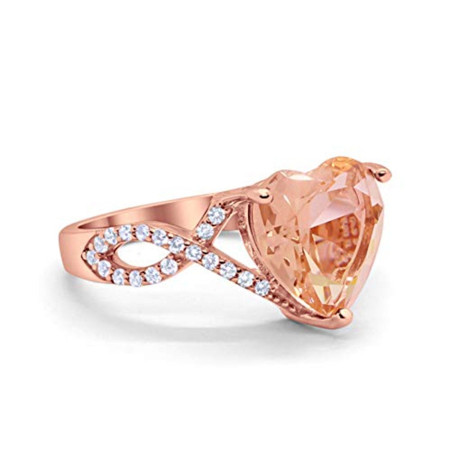 Art Deco Heart Promise Twisted Shank Rose Tone, Simulated Morganite CZ Wedding Ring