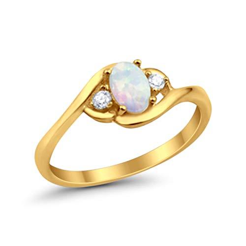 Oval Cut Yellow Tone, Lab Created White Opal Wedding Ring