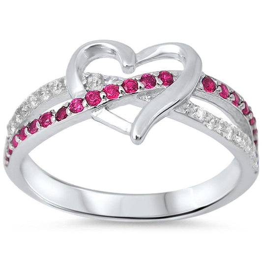 Infinity Heart Simulated Ruby & Clear CZ Engagement Ring