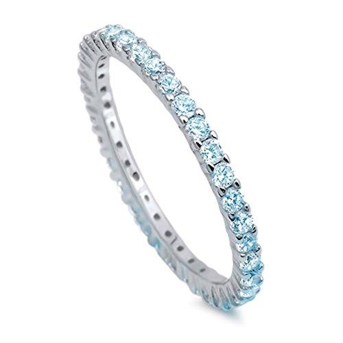 Stackable Simulated Aquamarine CZ Eternity Wedding Ring