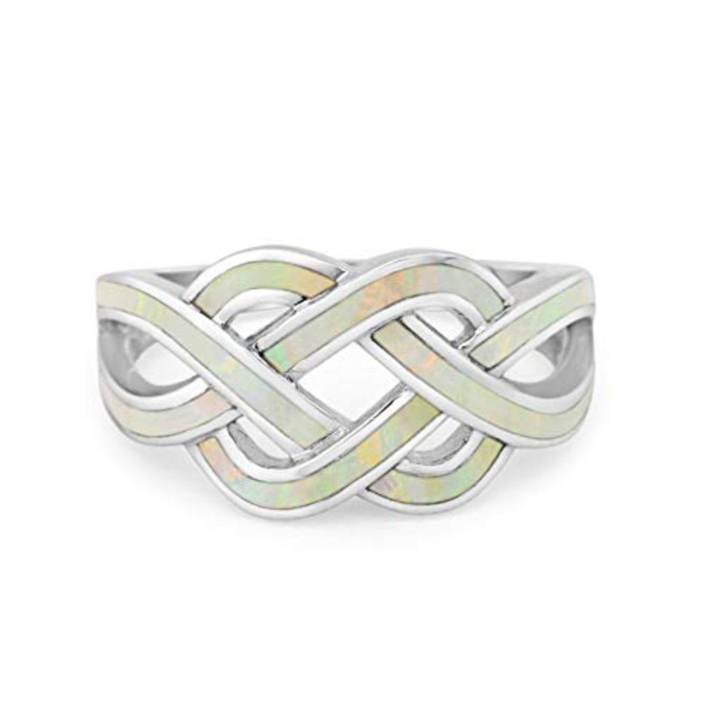 Infinity Celtic Crisscross Crossover Lab Created White Opal Ring