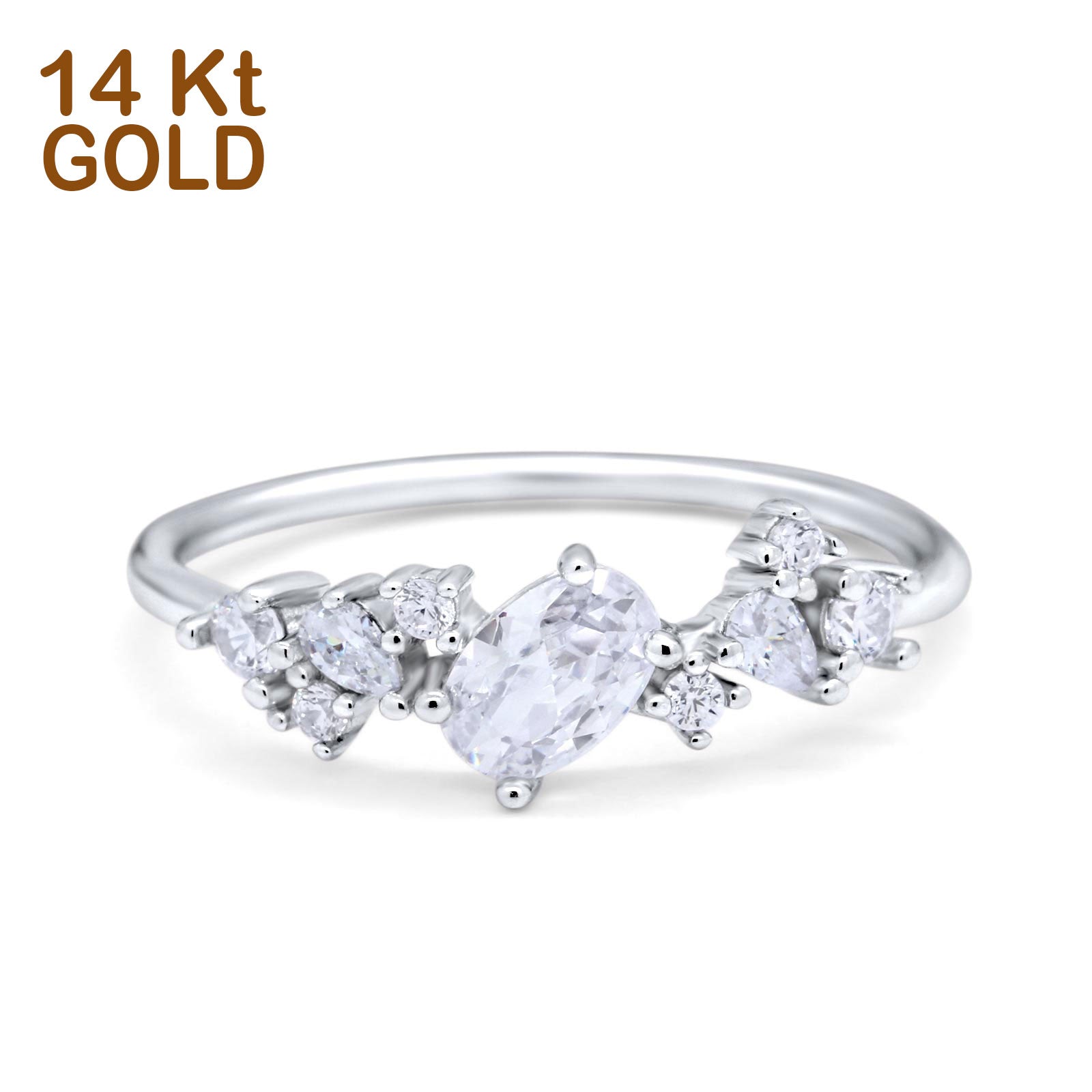 14K Gold Art Deco Oval Shape Simulated Cubic Zirconia Engagement Band Rings