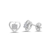 14K White Gold .12ct Round Diamond Heart Stud Earrings