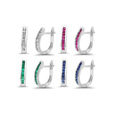 14K White Gold .25ct Diamond, Ruby, Emerald Or Blue Sapphire Hoop Earrings