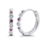 14K White Gold Diamond & Ruby .18ct G SI Hoop Huggie Antique Style Earrings