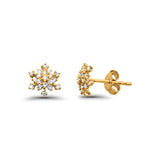 14K Yellow Gold .26ct Diamond Snowflake Stud Earrings