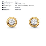 Solid 10K Gold 5.5mm Cluster Round Diamond Stud Earring Push Back