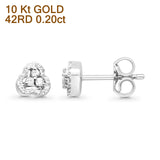 Solid 10K Gold 5.6mm Open Heart Shaped Dainty Round Diamond Stud Earring With Push Backing