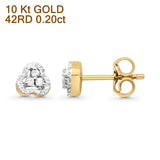 Solid 10K Gold 5.6mm Open Heart Shaped Dainty Round Diamond Stud Earring With Push Backing