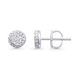 Solid 10K Gold 5.7mm Round Shaped Micro Pave Classic Diamond Stud Earring With Screw Backing