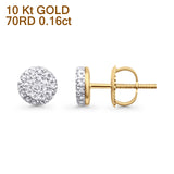 Solid 10K Gold 5.7mm Round Shaped Micro Pave Classic Diamond Stud Earring With Screw Backing