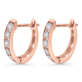 Solid 10K Gold 14mm Round Diamond Hoop Huggie Earrings With Post And Click Backing