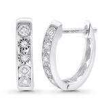 Solid 10K Gold 14mm Round Diamond Hoop Huggie Earrings With Post And Click Backing