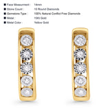 Solid 10K Gold 14mm Round Diamond Hoop Huggie Earrings With Post And Click Backing