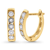 Solid 10K Gold 14mm Round Diamond Hoop Huggie Earrings With Post And Click Backing