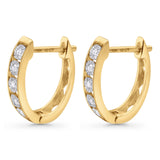 Solid 10K Gold 14mm Round Diamond Hoop Huggie Earrings With Post And Click Backing