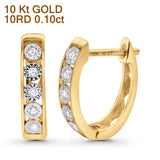 Solid 10K Gold 14mm Round Diamond Hoop Huggie Earrings With Post And Click Backing