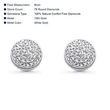 Solid 10K Gold 8mm Micro Pave Round Classic Diamond Stud Earring With Screw Backing