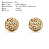 Solid 10K Gold 8mm Micro Pave Round Classic Diamond Stud Earring With Screw Backing