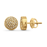 Solid 10K Gold 8mm Micro Pave Round Classic Diamond Stud Earring With Screw Backing