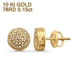 Solid 10K Gold 8mm Micro Pave Round Classic Diamond Stud Earring With Screw Backing