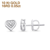 Solid 10K Gold 6mm Gold Diamond Heart Earrings With Screw Backing