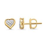 Solid 10K Gold 6mm Gold Diamond Heart Earrings With Screw Backing