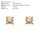 Solid 10K Yellow Gold 5mm Round Classic Diamond Stud Earrings With Screw Backing