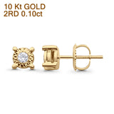 Solid 10K Yellow Gold 5mm Round Classic Diamond Stud Earrings With Screw Backing