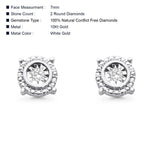 Solid 10K Gold 7mm Round Diamond Stud Earrings With Screw Backing